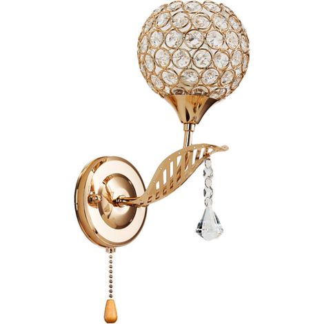 Lámpara de pared moderna y minimalista para mesita de noche, tubo curvado de hierro forjado, cristal dorado con colgante de cristal, 110-130V. (1/5)