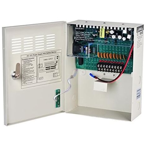 Unité d'alimentation régulée à 9 canaux 9 voies 12 V 5 A CC avec batterie de secours pour alarmes antivol caméras de vidéosurveillance Contrôle d'accès (1/5)