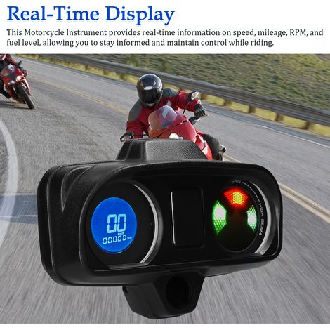 Motorrad-LCD-Tachometer, Kilometerzähler bis 10.000 U/min, 199 km/h, elektronischer Drehzahlmesser, Kraftstoffstandanzeige, 12 V, unterstützt 7 Farb-Hintergrundbeleuchtungseinstellungen, Umschaltbar z (1/5)