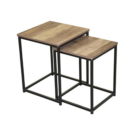 Set de 2 Tables Basses Gigognes en Bois et Métal Noir (1/6)
