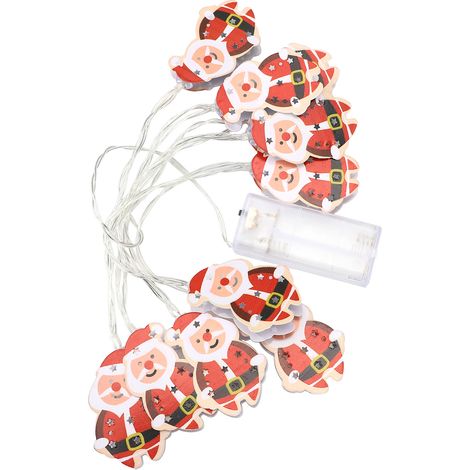(Lot de 1) (Père Noël, 1,65 m, 10 lumières - fonctionne à piles) Guirlande lumineuse LED Père Noël Bonhomme de neige, Canne à sucre, Guirlande lumineuse pour sapin de Noël, Chaussette de Noël, Flocons (1/2)