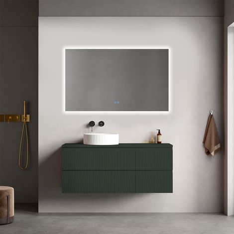 Mobile bagno sospeso cannettato reversibile 120 cm Verde Comodoro per Lavabo d'appoggio Specchio Quadro Retroilluminato - Fiji Paint Top Canneté (1/4)