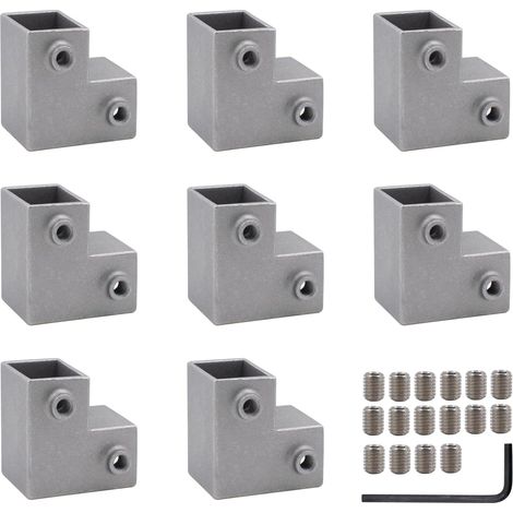 8 pièces Connecteur de tube carré en alliage d'aluminium 2 voies en forme de L pour raccordement de tuyaux 25x25 mm (1/5)