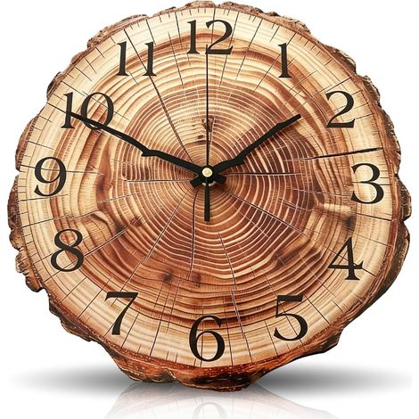 Horloge murale 30 cm - En bois - Forme de souche d'arbre - Style maison de campagne - Silencieuse - Sans bruit de tic-tac - Vintage - Horloge à quartz moderne - Fonctionne avec piles (1/5)
