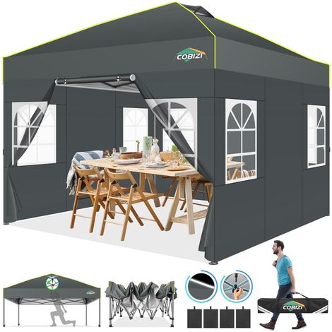 Tonnelle pliante 3x3m Gris Imperméable avec 4 parois latérales et protection UV (1/5)