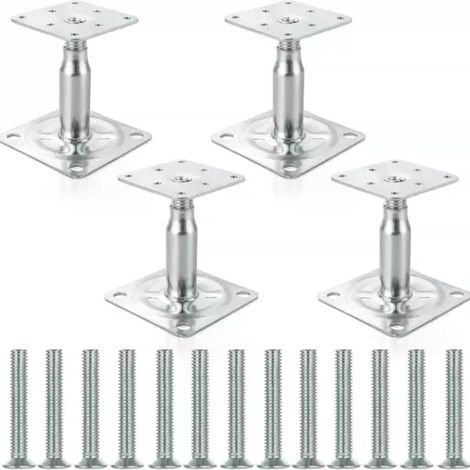 Lot de 4 supports de poteau surélevés en acier galvanisé – Réglables de 100 à 150 mm – Pour structures extérieures légères à moyennes (1/4)