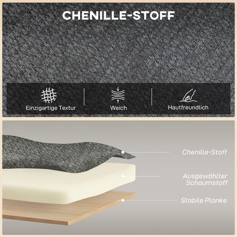 Canapé 2 places en chenille gris, petit canapé à dossier ailé, assise épaisse, pieds en bois d'hévéa (1/5)