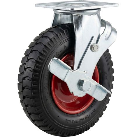 Relaxdays ruota girevole con freno, 2,50-4, 120 kg, pneumatico ad aria, gomma, acciaio, per carichi pesanti, nero/rosso