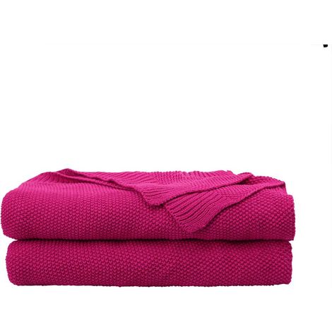 Jeté de lit en Tricot 100% Coton, jeté et couvertures décoratives Solides et légères, Couverture tricotée Douce pour canapé, Fuchsia, 127 x 152,4 cm (1/5)