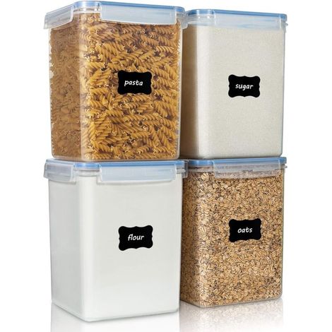 UlisemGrand récipient de conservation alimentaire de 5,2 litres (176 onces), 4 bocaux hermétiques en plastique, 4 tasses à mesurer et 24 étiquettes