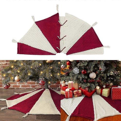 Jupe de sapin de Noël décorative à pompons, panier rond, ornements pour pied de sapin (1/4)