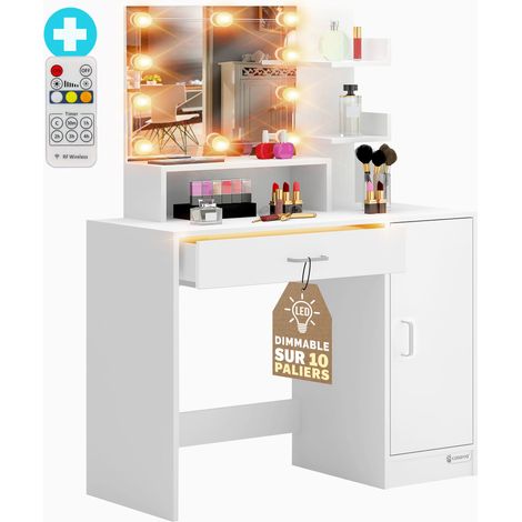 Casaria – Coiffeuse enfant Jocelyn blanche avec éclairage LED – Tiroir éclairé avec capteur de distance – 3 étagères – Dimensions 140x90x40cm (1/5)