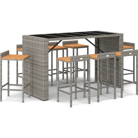Maison Exclusive - Set Bar Giardino 9pz Grigio Polyrattan e Legno Massello Acacia