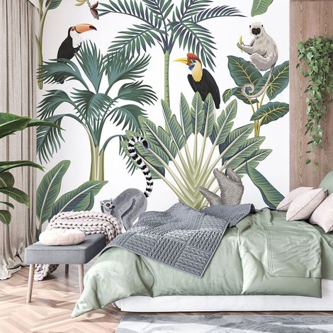 Papier peint panoramique Enfants - Animaux de la Jungle - 130 cm x 130 cm (1/4)