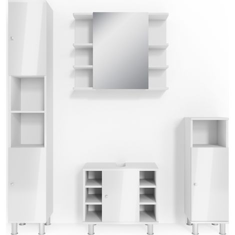 Conjunto de muebles de baño Fynn, Blanco alto brillo, 4 piezas, Vicco