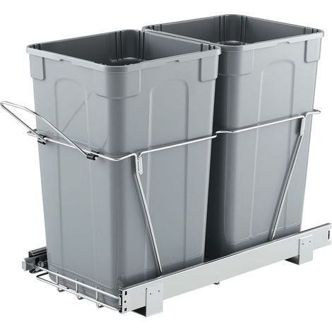 VEVOR Pattumiera Estraibile, ca. 30,6 L x 2, Doppi Contenitori per Rifiuti da Cucina Sottotop, Cestino per la Raccolta Differenziata con Sistema Scorrevole, Estensione Completa e Maniglia Grigio