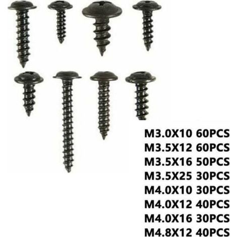 340pcs Vis à tôle noire autoperçante,Vis autotaraudeuse en Acier au Carbone inoxydable Vis à tête plate Kit de Fixation du Bois Cro (1/5)