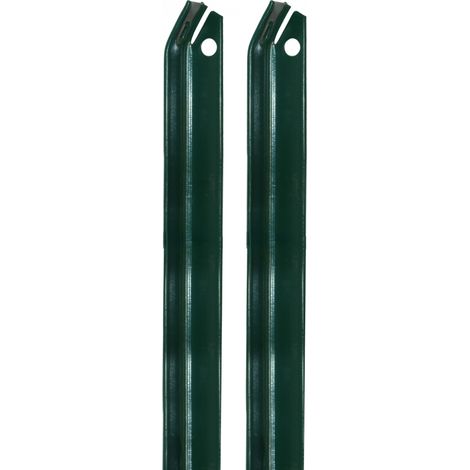 Lot de 2 piquets  jambe de force pour grillage, clôture de jardin, Acier plastifié - 2 m - Vert - Linxor
