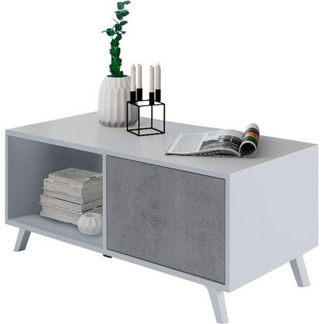 Mesa de centro Wind Blanco mate - Gris cemento 91,5cm (ancho) x 45cm (alto) (1/5)