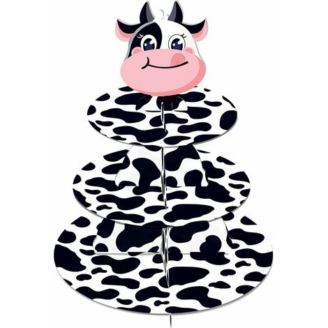Lot de 1 présentoir à gâteau 3 étages motif vache en carton, décoration anniversaire thème fête (1/5)