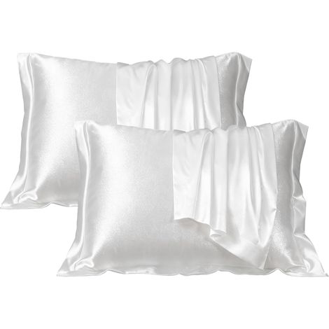 Lot de 2 Taies d’Oreiller en Satin, Ice Silk Effet Soyeux pour Cheveux (1/5)
