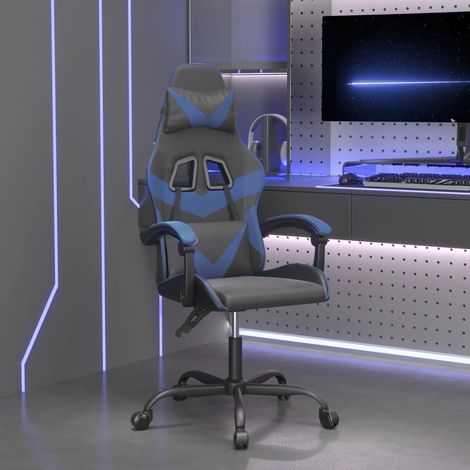 Fauteuil gamer Chaise de bureau - Fauteuil de jeu Noir et bleu Similicuir BonneVie-43233 (1/5)