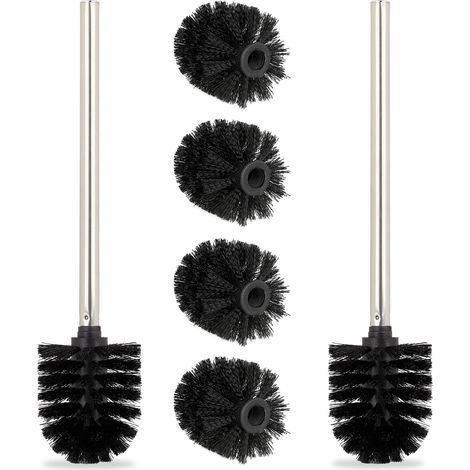 Set di 2 scopini per WC con 4 testine di ricambio pulizia efficace design moderno in metallo argentato 130012080