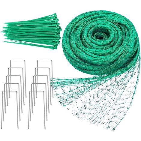 Filet anti-oiseaux 2 x 15 m, kit de filet de jardin avec 50 attaches et 10 piquets, filet de protection polyvalent pour fraisiers, fruits, graines, couverture de bassin, clôture de plantes (1/5)