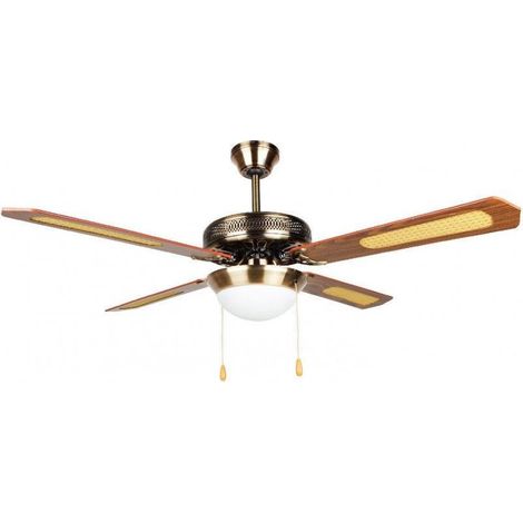 Ventilatore a Soffitto Classico con luce e telecomando 52'' 132 cm, 4 pale e 3 velocità