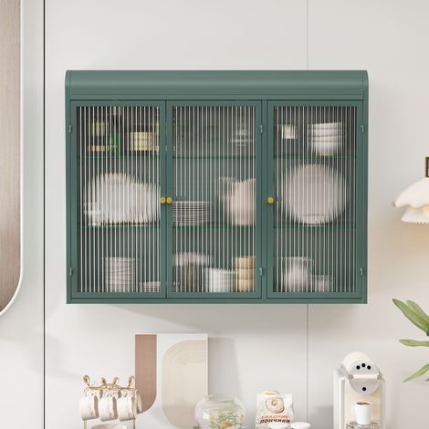 Mueble de pared para cocina, vitrina curva de 3 puertas, apto para cocina, salón y baño, color verde
