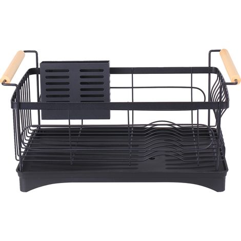 Égouttoir vaisselle et bol en acier inoxydable 201 noir mat pour évier cuisine, bac de rangement couverts avec cage à baguettes, 40x31x23 cm (1/4)