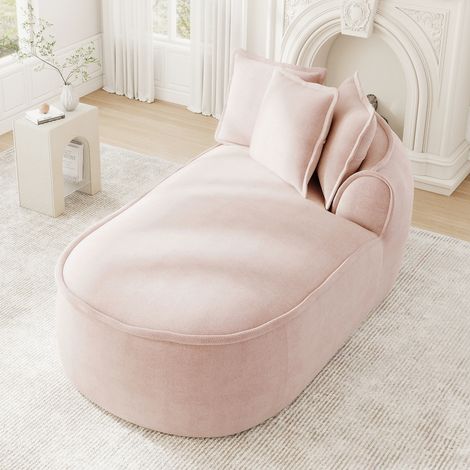 Divano Manchester con chaise longue a destra e cuscini in ciniglia - Rosa (1/5)
