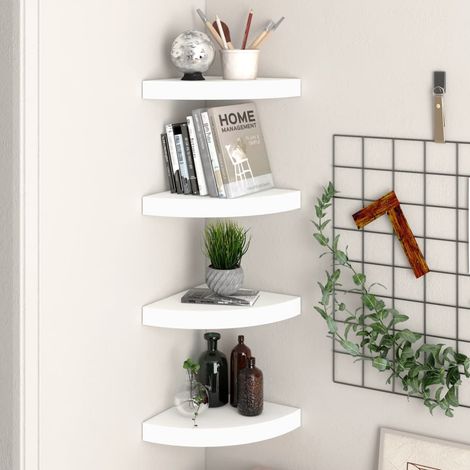 Étagères d'angle flottantes 4 pcs-Étagère murale-Étagère Suspendue blanc 25x25x3,8 cm MDF 778174 (1/5)
