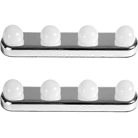 Miroir LED à 4 ampoules (2 pièces) sans perçage, fixation par ventouse, alimentation par piles, pour salle de bain. (1/5)