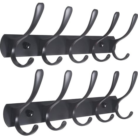 Set aus 2 Wandgarderobenständern aus Metall mit 5 stabilen Haken für Mäntel, Kleidung, Hüte und Taschen, schwarz (1/5)