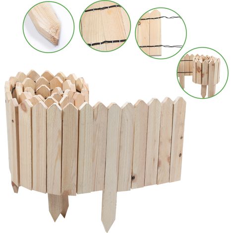 Randaco Rasenkante Rollborder Flexibler Holzzaun Kiefernholz Beeteinfassung Beetumrandung Gartenzaun Holz Dekozaun, 200 x 30 cm Natur Holzfarbe (1/5)