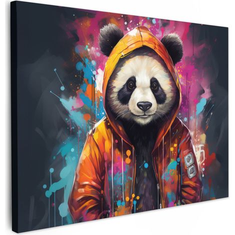 CUADRO EN LIENZO Panda - Chaqueta - Graffiti - Naranja Cuadros 40x30 cm