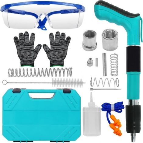Cloueuse manuelle, outil pour la fixation de clous et de boulons dans le béton, le bois, le fer, les murs, les plafonds et les sols. 5 niveaux de puissance. Facile à utiliser. Couleur : bleu. Kit comp (1/5)