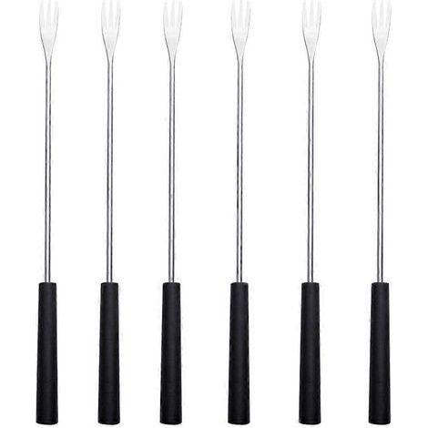 Lot de 6 fourchettes à fondue en acier inoxydable, fourchettes à fromage, fourchettes à fruits, fourchettes de cuisine pour grillades-26.00X1.30X1.30CM-Black (1/4)