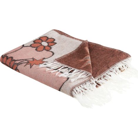 Coperta decorativa frange motivo floreale 130 x 170 cm beige multicolore Darau
