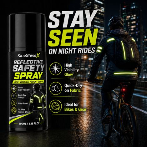 KineShineX Night Reflective Safety Spray eignet sich für Fahrradhelme, Rucksäcke, Jacken und Fahrradbekleidung. (1/5)