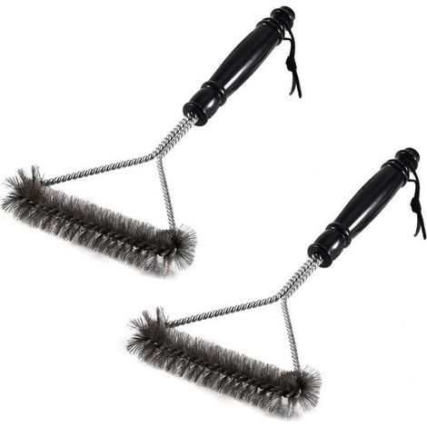 Set mit 2 Grillbürsten – 30 cm lange Edelstahl-Reinigungsbürste – Dreifacher Bürstenkopf für Gas-, Holzkohle- und Keramikgrills (1/5)