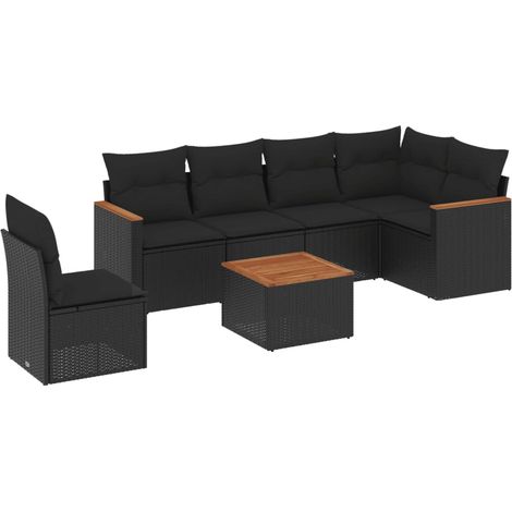 vidaXL Set Divani da Giardino con Cuscini 7pz Nero Polyrattan (1/5)