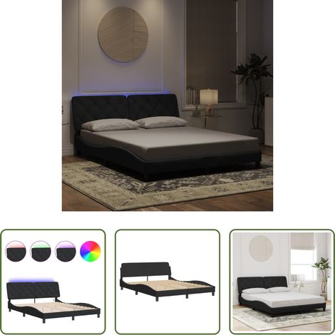 LED-Leuchten - Bettgestell mit LED ohne Matratze Schwarz 160x200 cm Samt (1/5)
