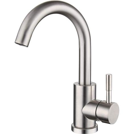 Mitigeur de lavabo monocommande en acier inoxydable 304 brossé Chromé (1/5)
