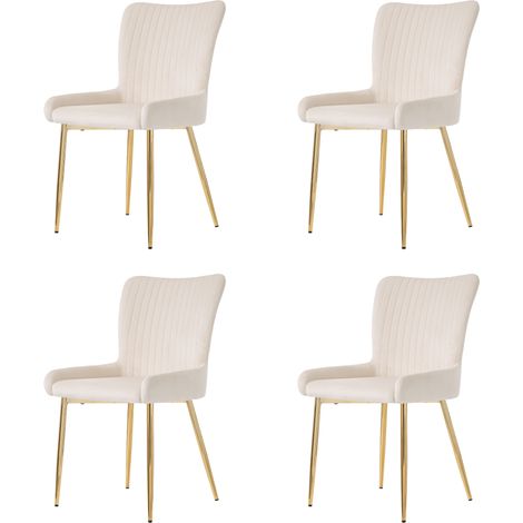 Set di 4 sedie da pranzo/lounge in velluto, gambe in metallo dorato, supporto lombare, beige (1/5)