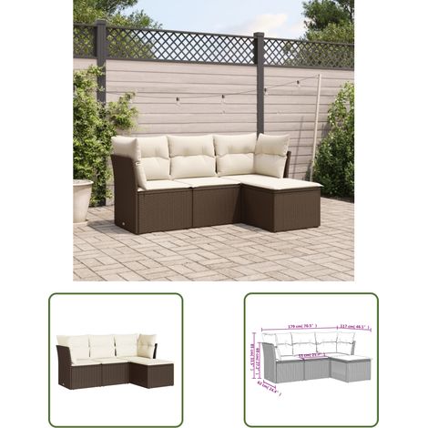 The Living Store 4-tlg. Garten-Sofagarnitur mit Kissen Braun Poly Rattan - Gartenmöbel Set - PE-Rattan Möbel - Outdoor Sofa - Lounge Set - Gartenlounge
