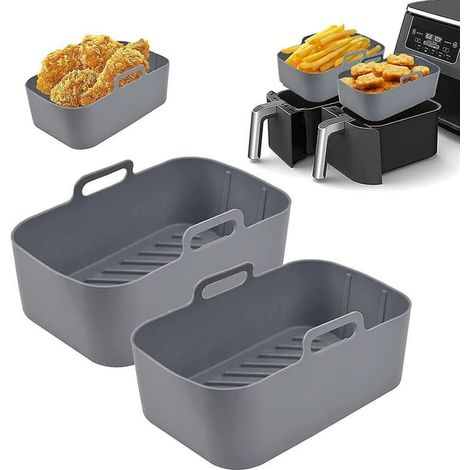 Coussin silicone pour friteuse à air double, 2 inserts et panier de cuisson, accessoire de friteuse à air chaud (1/5)