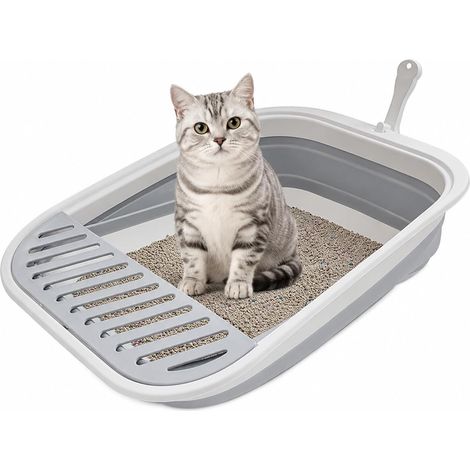 Foldable Open Cat Litter Tray, Grey, 45 x 34 x 12.5 cm (1/5)