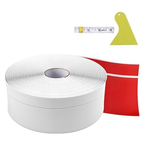 Moulure Murale Adhesive Plinthe Blanche Plaque de base auto-adhésive,PVC Souple Autocollant,Protection Angle Mur pour les murs sols protection des bord,Livrée Avec Raclette Règle Souple (1/5)